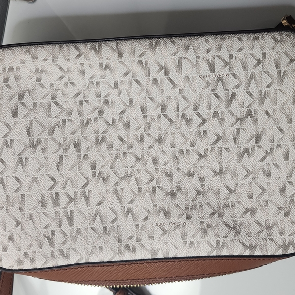 Michael Kors Monogram Crossbody Bag in Cream and Brown - Picture 1 of 8